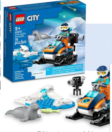 LEGO City Arctic Explorer Snowmobile 60376 Building Toy Set, Snowmobile Playset with Minifigures and 2 Seal Figures for Imaginative Role Play, Fun Gift Idea for 5 Year olds